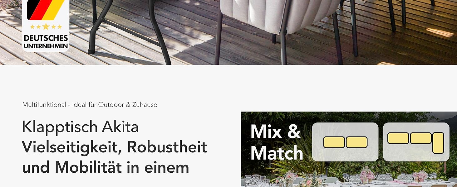 Складаний садовий стіл-буфет Floordirekt Akita 183x76 см з ручкою для перенесення - для тераси, балкона, кемпінгу