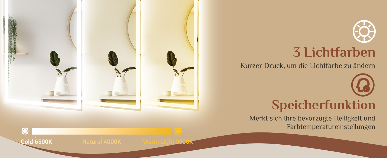 Дзеркало для ванної кімнати Clevich з підсвічуванням 70x50 см, LED, 3 кольори світла, регулювання яскравості, захист від вибуху, сенсорне керування, пам'ять, антизапар, для ванної кімнати