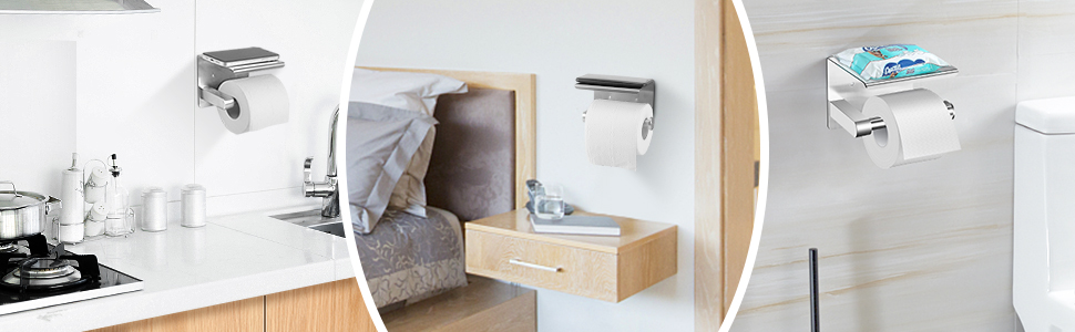 Тримач туалетного паперу ASOFTY без свердління з полицею, нержавіюча сталь, для ванної кімнати та кухні