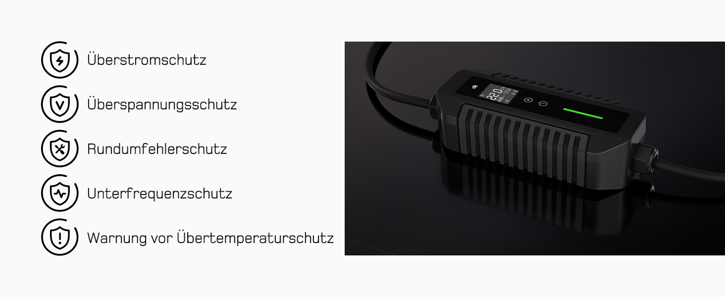 Мобільна зарядна станція/Wallbox Dé 11 кВт (3-фазна) з регульованою потужністю, кабель CEE 16A на Typ 2, сумісна з Model Y/3, ID.3/4/5, MG4, EX30, e-up, e-tron, Zoe та інші електромобілі