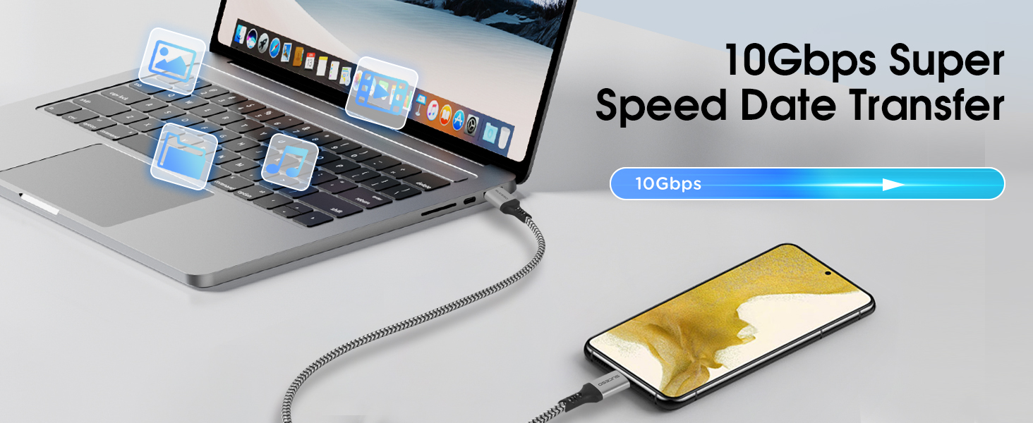 Кабель USB-C на USB 3.1 Gen2, 0.5м, швидка зарядка 3A/60W, 10Gbps, сумісний з iPhone 15, Galaxy S24, Redmi, Pixel 8, PS5 SSD