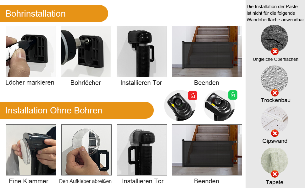 Adjustable Baby Gate with Lock - Expandable Pet & Baby Safety Fence, 150cm Wide, 83cm High, No Drill Installation, Automatic Latch
