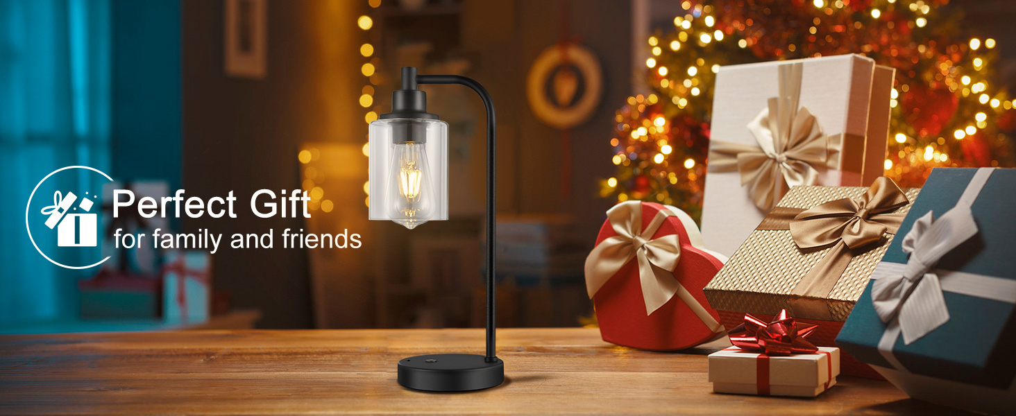 Акумуляторна настільна лампа бездротова з пультом, сенсорне регулювання яскравості, скляний плафон, нічник для спальні та вітальні, чорна