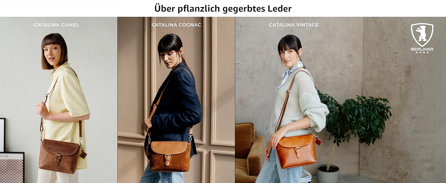 Сумка жіноча через плече Berliner Bags Catalina Vintage коричнева шкіра. Середня кросбоді сумка з магнітним закриттям