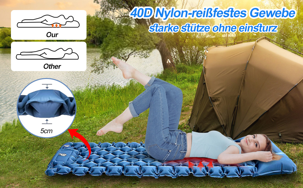 Isomatte HVIERO самонадувна, туристична, для кемпінгу, ультралегка, блакитна