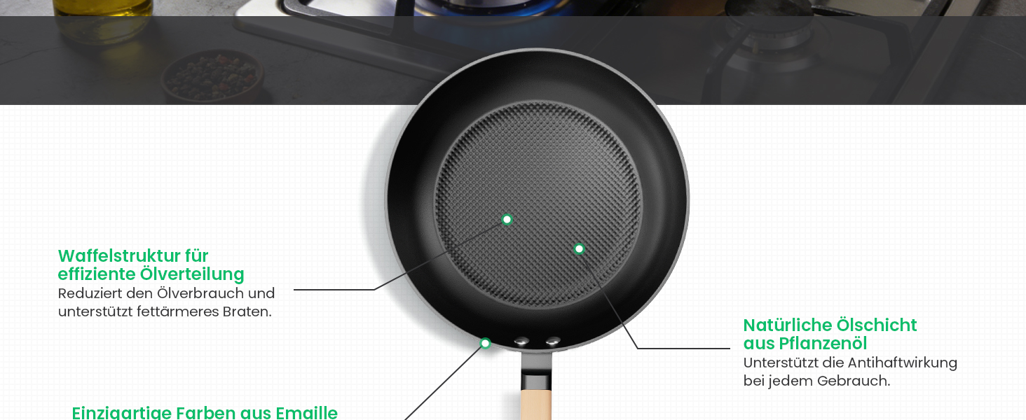 Чавунна сковорода YUTANN для індукції, газу та електроплит (20/24/28 см). Без PFOA/PFAS. З антипригарним покриттям