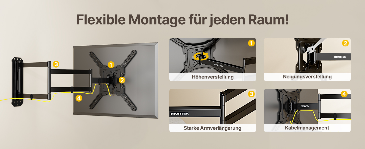 Кріплення для телевізора monTEK Lang Arm 946mm для 23-65 дюймів, висувне, поворотне, нахилене, max. VESA 400x400 mm, до 35 кг