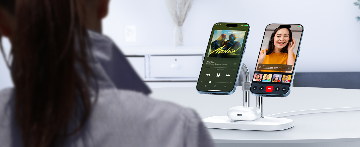 Бездротова зарядка SwanScout для iPhone 17/Air, AirPods Pro 3/2, 2 телефони (біла)