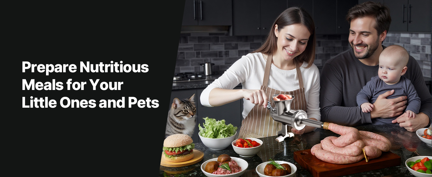 М'ясорубка ручна VEVOR з нержавіючої сталі 304, з насадкою для ковбас, кріпленням до столу та 2 дисками (4.5/8 мм) + 4 насадки для ковбас