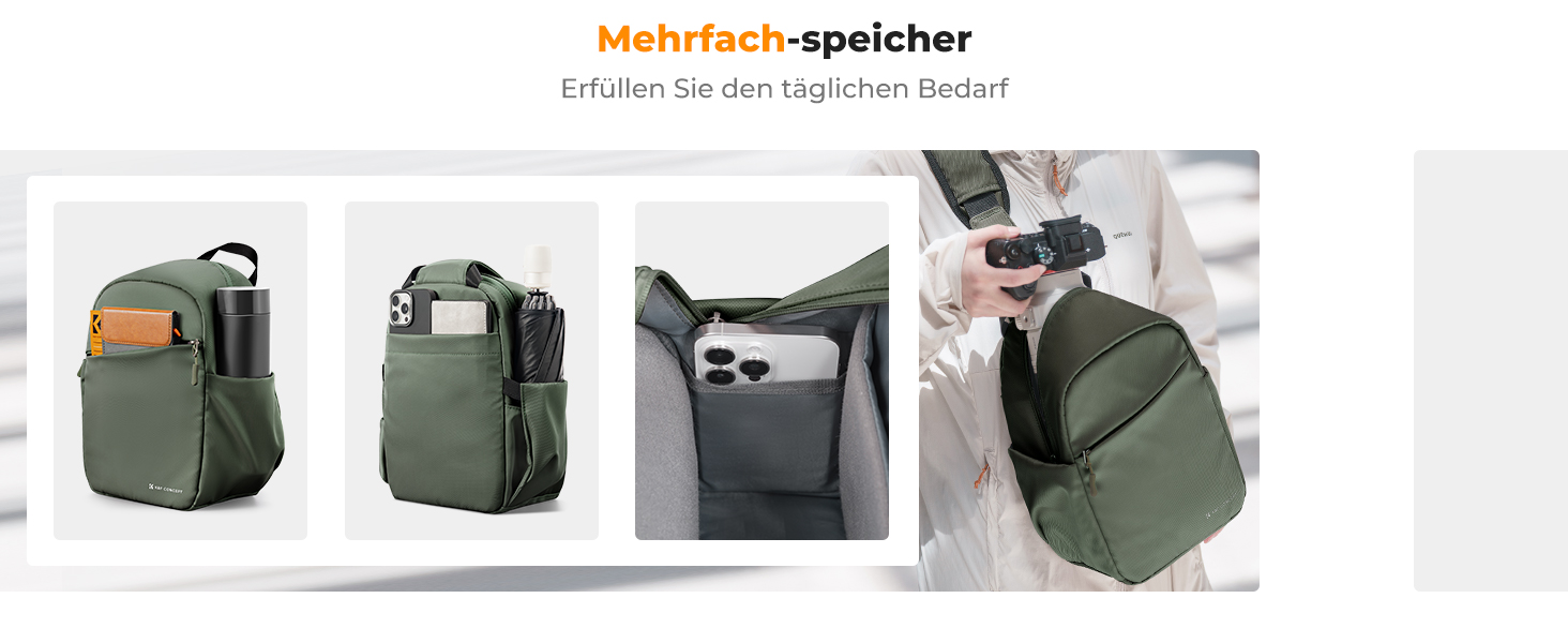 Сумка для камери K&F Concept, фоторюкзак через плече, водонепроникний, для DSLR/SLR камер, об'єктивів (5 літрів, зелений)