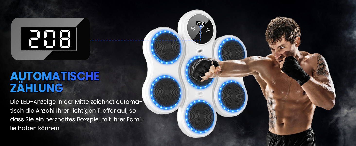 Музична боксерська машина IERAKOR з LED-підсвіткою, Bluetooth, 9 режимів швидкості та підрахунку ударів для дорослих та дітей