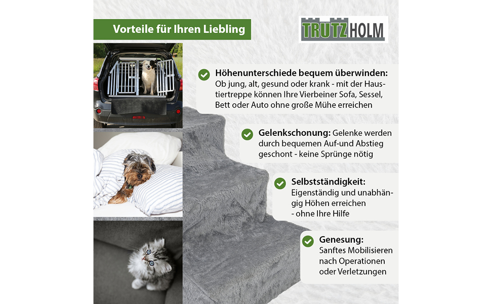 Сходинки для собак TRUTZHOLM - 3 сходинки, пандус для ліжка та дивану, знімний, пральний плюшевий чохол антрацитового кольору, міцні, для собак та котів, для захисту суглобів