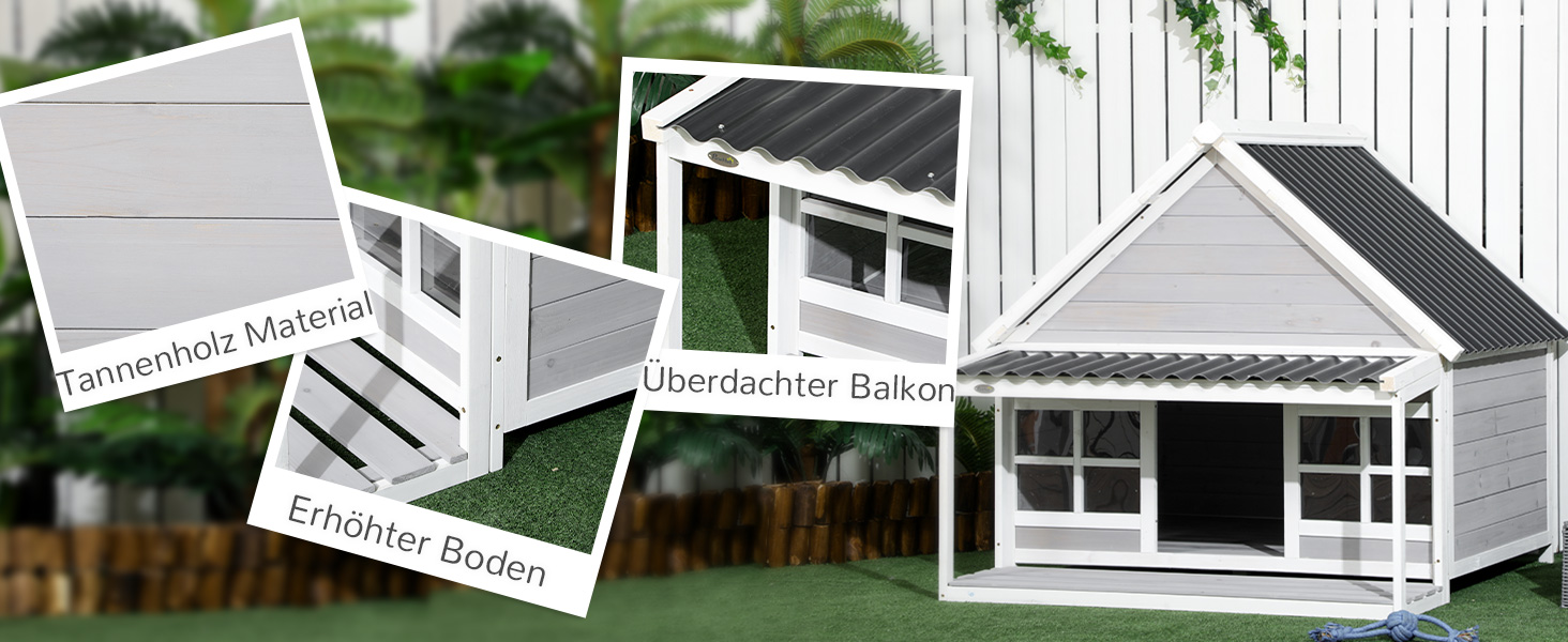 Будинок для собак PawHut з дашком, для середніх та великих собак, вуличний, з вікном, з соснового дерева, 126 x 118 x 105 см