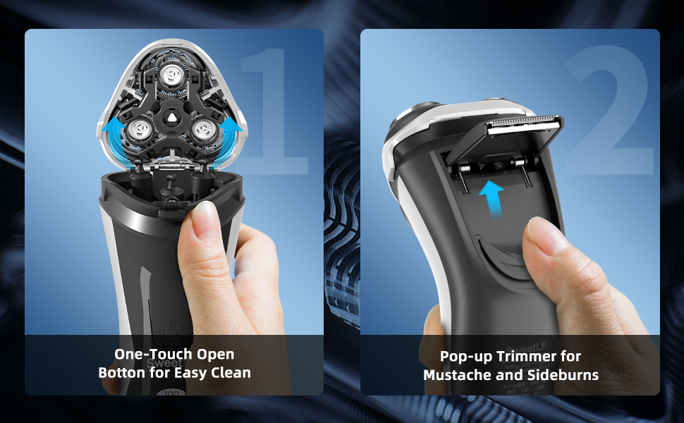 Електричний гоління для чоловіків SweetLF [2023 Neu] з 3D-головкою, LED-дисплеєм, 3 змінні насадки та зарядним пристроєм, IPX7 водонепроникний, чорно-сірий