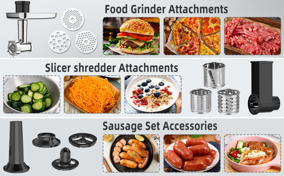 Homlee 3-in-1 Kitchen Machine - 1800W Food Processor with Meat Grinder, Juicer & 5.5L Stainless Steel Bowl - 6 Speed Mixer