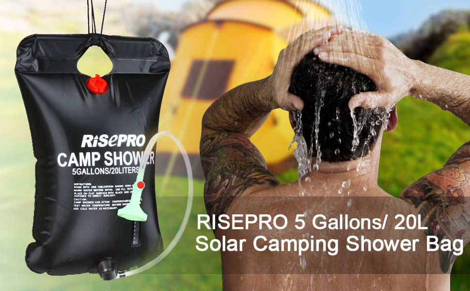 Соняшний душ RISEPRO на 20 літрів (5 галонів) з підігрівом до 45°C - для кемпінгу, подорожей, піших прогулянок та альпінізму