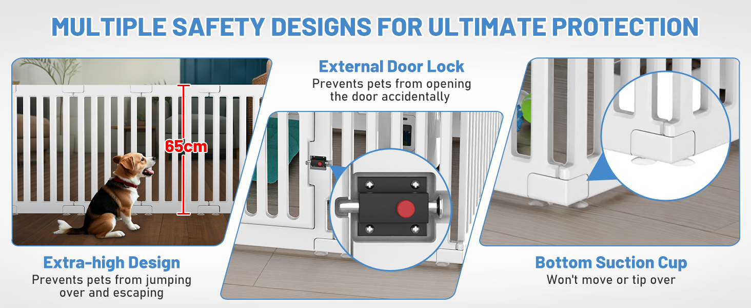 Клітка для цуценят Indoor 65 см, пластикове огородження для собак з неслизькими присосками, вольєр для маленьких собак, 18 панелей, 18 шт (168 x 135 x 65 см), з окремими секціями