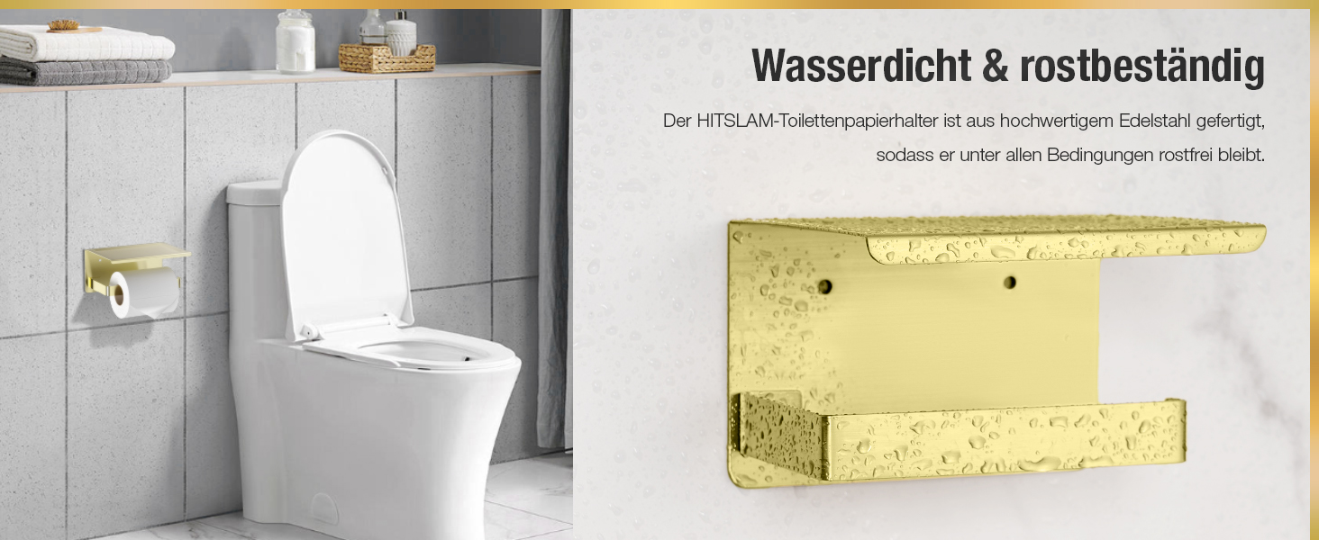 Тримач туалетного паперу HITSLAM без свердління, нержавіюча сталь з полицею, самоклеючий, для ванної кімнати, щіткова мідь