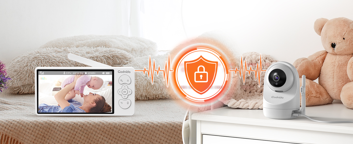 Дитячий відеоняня Codnida з камерою 5.5' LCD, 2K, 3MP HD, Wi-Fi, мобільний додаток, акумулятор 4000mAh, інфрачервона нічне бачення, 2-сторонній аудіо, Vox-режим, 4x зум, інтелектуальний моніторинг, білий