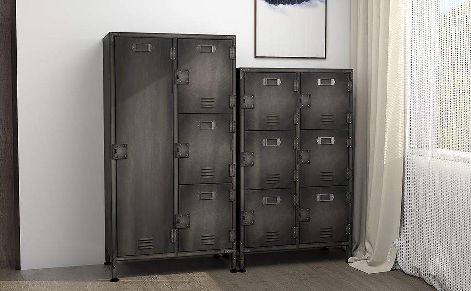 Metal locker with lockable doors, industrial steel cabinet for school, home, office, garage, H140*W38*D46 cm (6 doors)