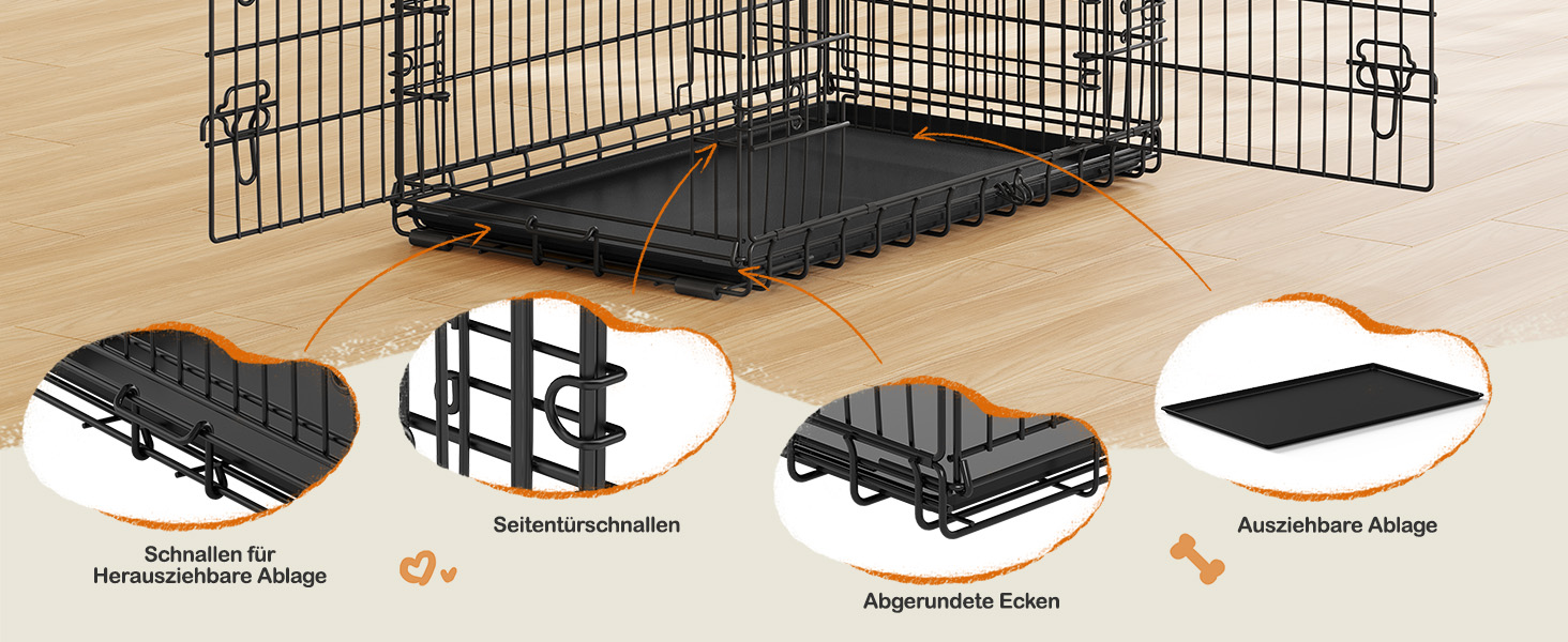 Клітка для собак Yaheetech 90x56x63 см, розкладний вольєр з перегородкою, 2 двері, висувна піддон, чорна, для дому та транспортування