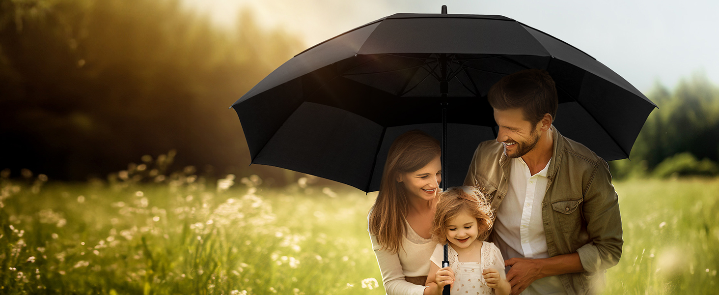 TECKNET Парасолька велика XXL, гольф-парасолька 173 см, штормостійка з подвійною конструкцією, вентильована, з ручкою EVA, для жінок та чоловіків (глибокий чорний, 163 см)