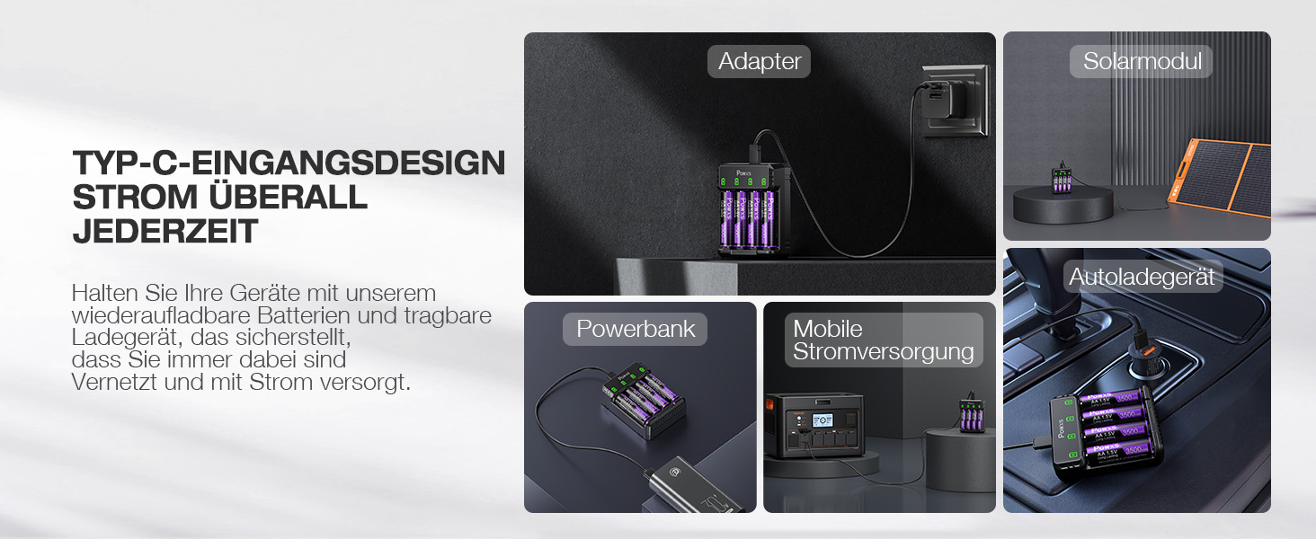 Акумулятори POWXS 8x 3500mAh AA Lithium з 8-порідним швидким зарядним пристроєм з LCD-дисплеєм | Швидка зарядка та стабільна напруга 1.5V | Для геймпадів, LED-ліхтарів, пультів дистанційного керування
