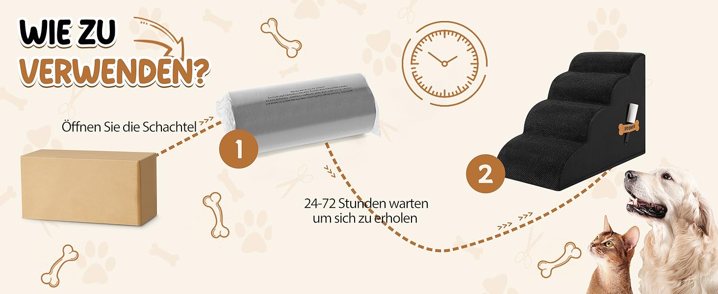 Сходинки для собак та котів ROMROL – 4 сходинки, чорного кольору, з неслизьким покриттям, Memory Foam, для захисту суглобів, легко миються