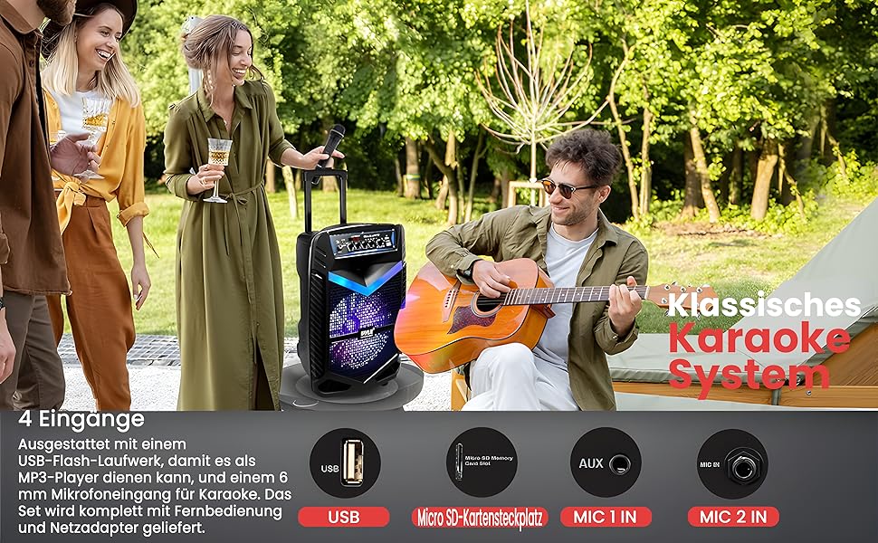 Pyle PA Bluetooth-колонки – караоке-машина з мікрофоном, 400W, 8” сабвуфер, підсвітка, USB/SD, радіо