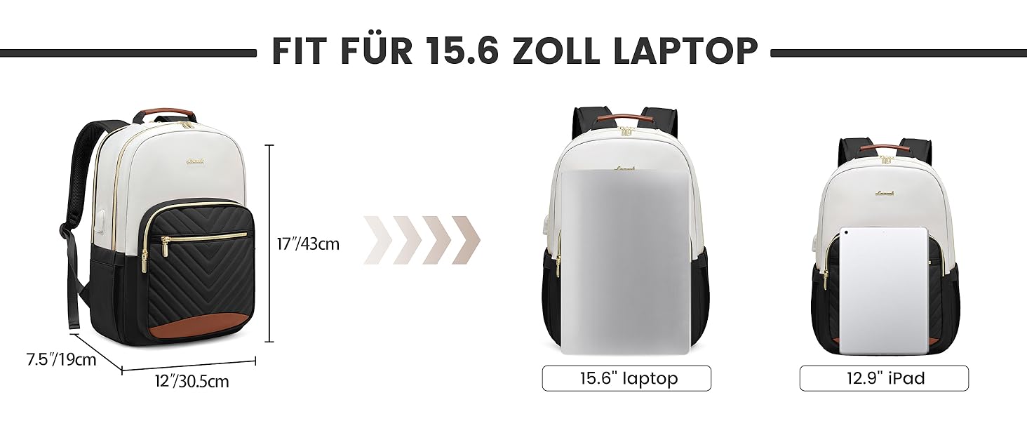 LOVEVOOK Рюкзак для жінок, великий, 15.6 дюймів, сумка для ноутбука, водонепроникний, шкільний рюкзак для дівчаток-підлітків, чорний, елегантний, сумка для роботи, для школи, університету, подорожей, 15.6 дюймів (15.6', Бежево-чорний-коричневий)