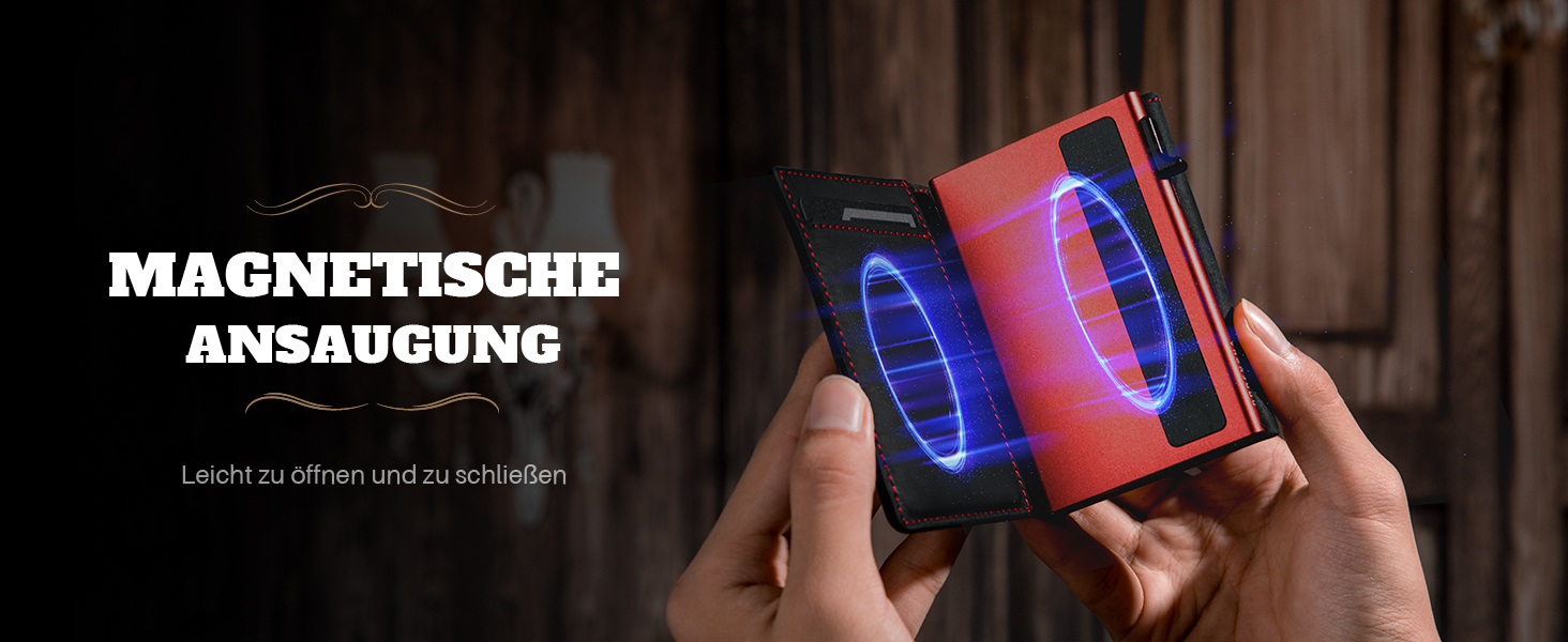 Портмоне чоловіче DODENSHA MagSnap Slim з відділенням для монет, RFID захистом, на 10+ карт, чорно-червоне