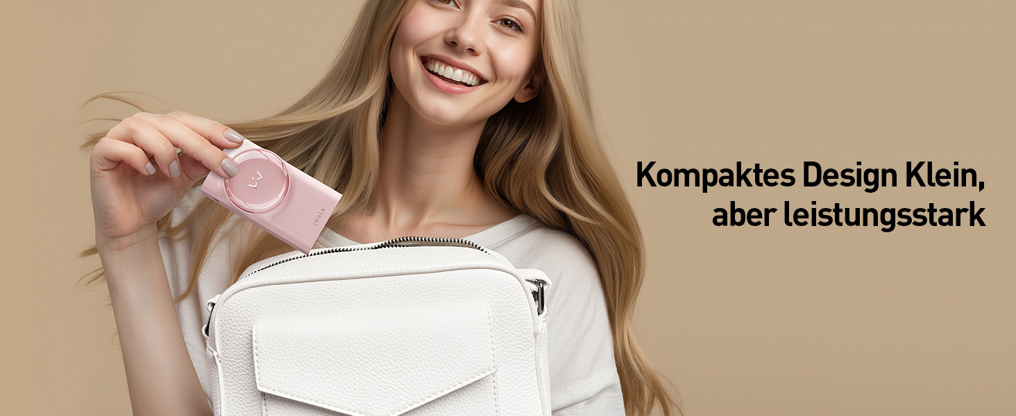 Power Bank iWALK 10000mAh з вбудованим кабелем USB-C 70см, 3 виходи, 30W PD, рожевий