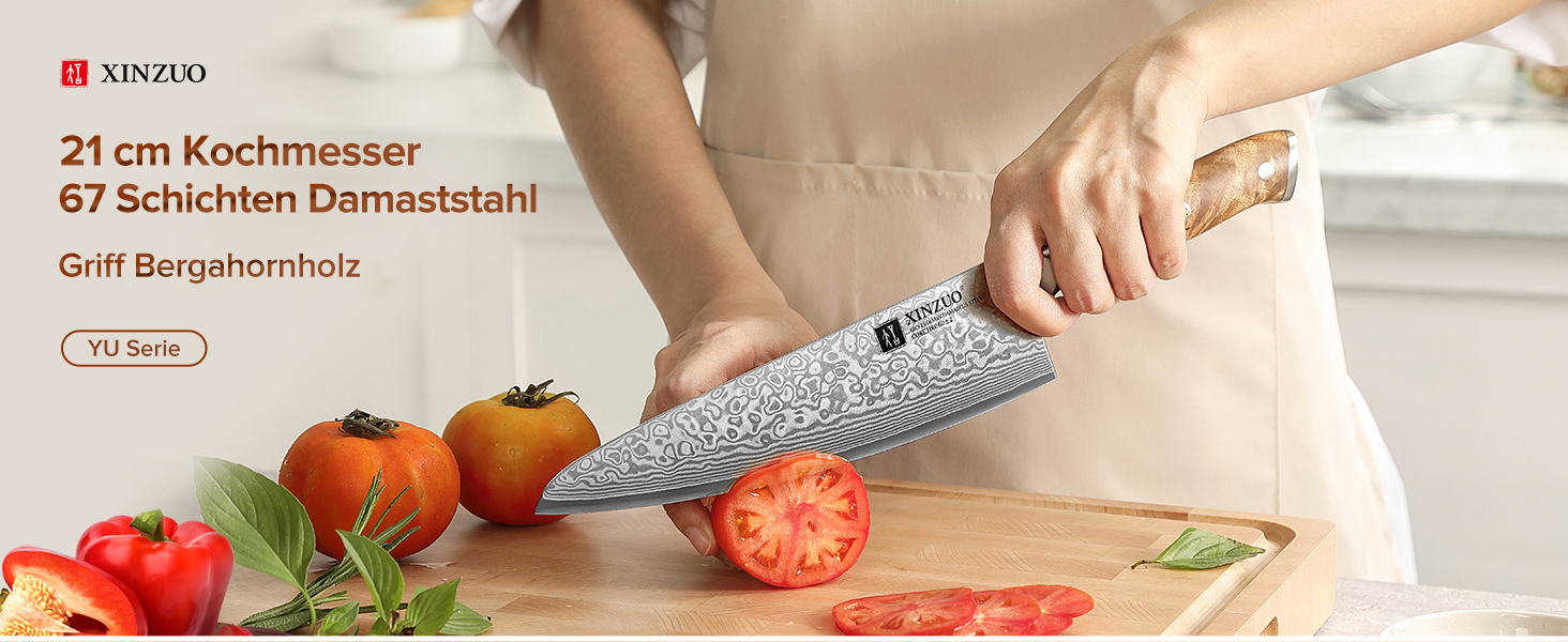 Ніж шеф-кухаря XINZUO Kiritsuke Damast, 14.8 см, сталь 10Cr15CoMoV, рукоять з клена, для м'яса, риби, овочів