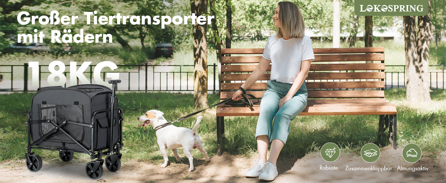 Транспортер для собак на колесах, велика візок для собак та котів до 18 кг (Чорний, Сірий)