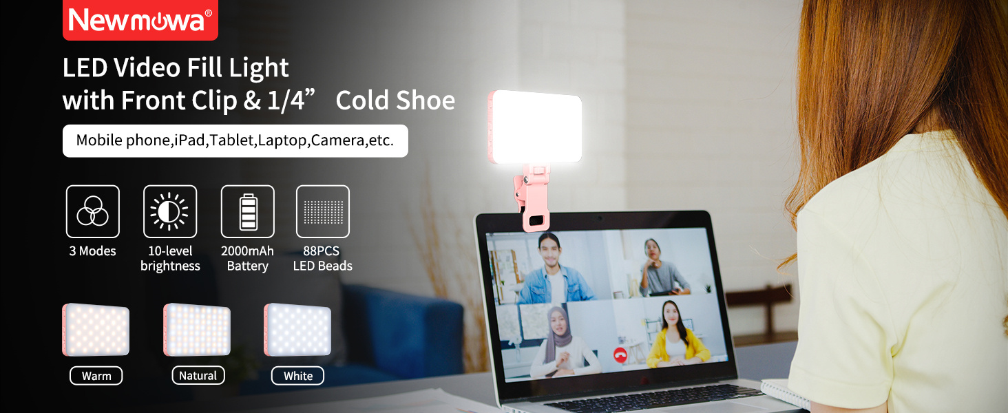 LED-відеолампа Newmowa NMW-80AI для селфі, TikTok, макіяжу та відеоконференцій (рожева)