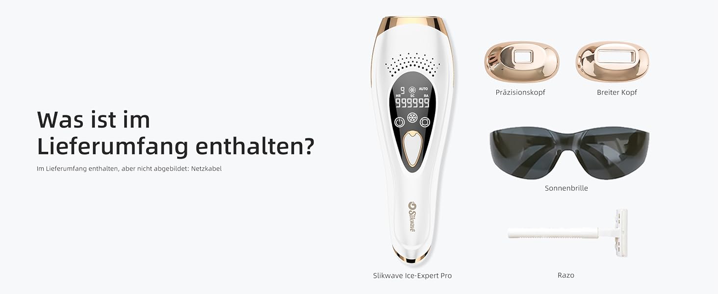 Пристрій для епіляції IPL з охолодженням 6°C, безболісна епіляція для тіла та обличчя, 999,900 імпульсів, 9 рівнів потужності, білий