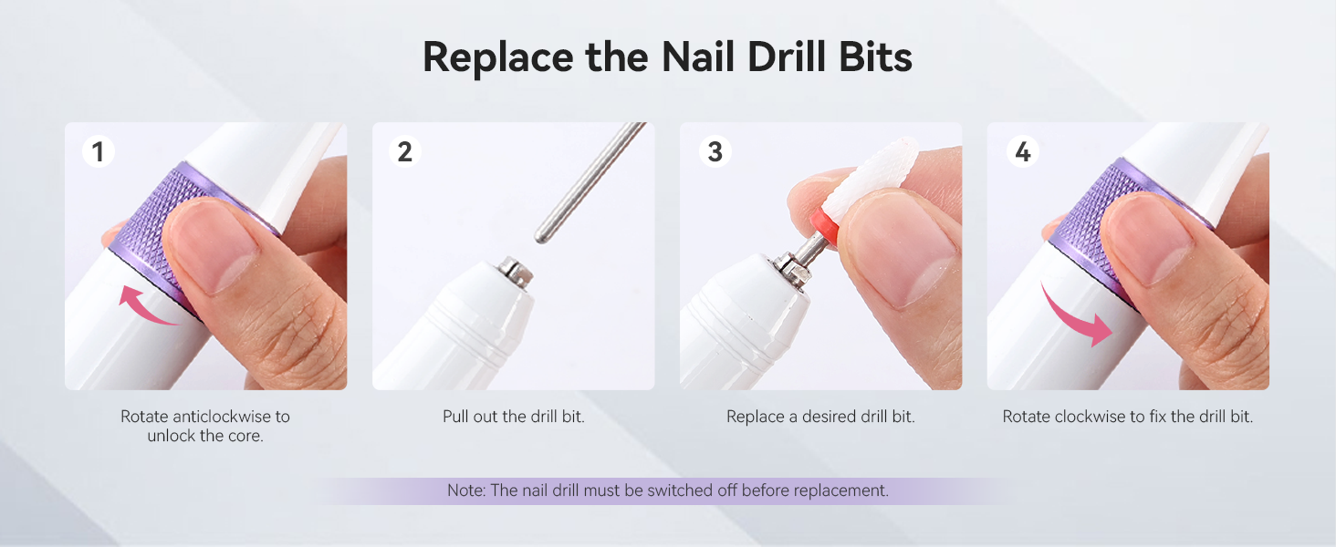 Електрична фрезер для нігтів Saviland 40000 об/хв, 12 в 1, професійний набір для манікюру та педикюру, USB, портативна, фіолетова