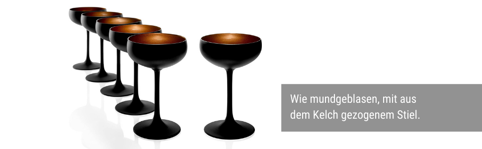Набір келихів для шампанського Stölzle Lausitz Elements, 6 шт, 230 мл, чорний/бронзовий – елегантні келихи з кришталевого скла без свинцю, придатні для миття в посудомийній машині та стійкі до ударів