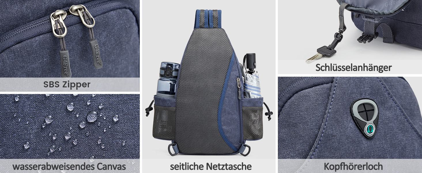 Сумка через плече G4Free на канвісі (Dunkelgrau) - для подорожей, хайкінгу, бігу, альпінізму