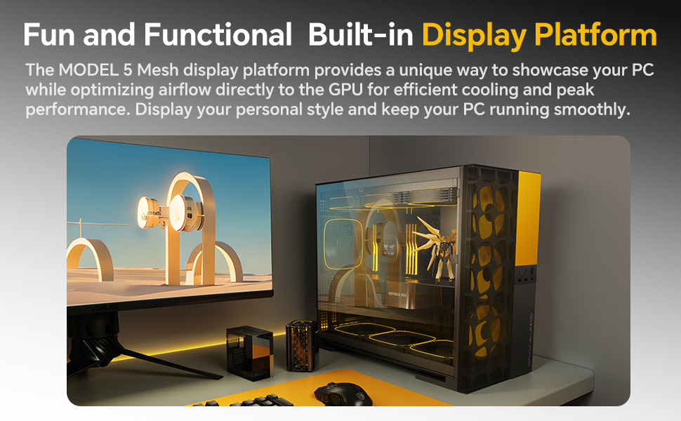 Корпус для ПК Geometric Future M5 Vent Mesh, Mid Tower, E-ATX/ATX, Чорний/Жовтий, Mesh Front Panel, Підтримка 420/360 радіатора