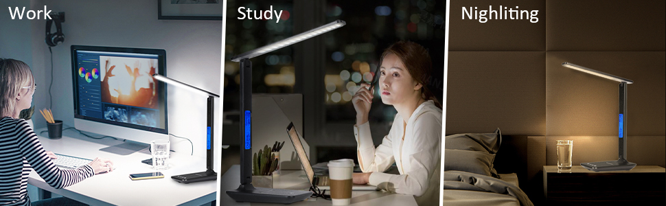 LED настільна лампа CSYY з бездротовим зарядним пристроєм 10W, 3 кольори, 5 рівнів яскравості, пам'ять, сенсорне керування, захист очей для офісу та читання
