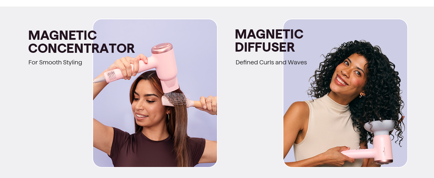 Фен Wavytalk TURBLOW PRO з дифузором: швидке сушіння, 110 000 обертів/хв, іонізація, гладкість, рожевий