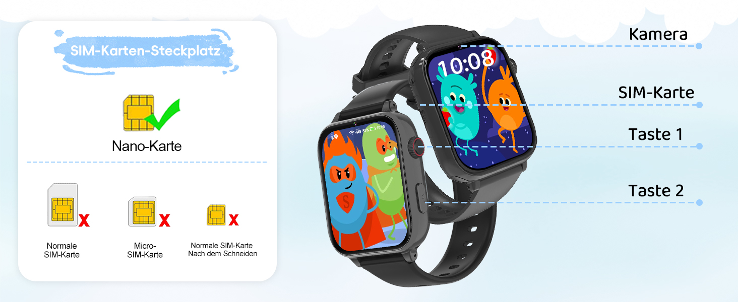 Дитячий розумний годинник GPS з телефоном та 4G, чорний: відеодзвінки, чат, шкільний режим, ігри, калькулятор, крокомір