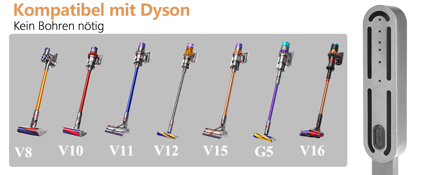 Стійка для пилососа Dyson V6-V16 (Gen5) – металева підставка з 4 гаками, настінне кріплення без свердління, срібляста