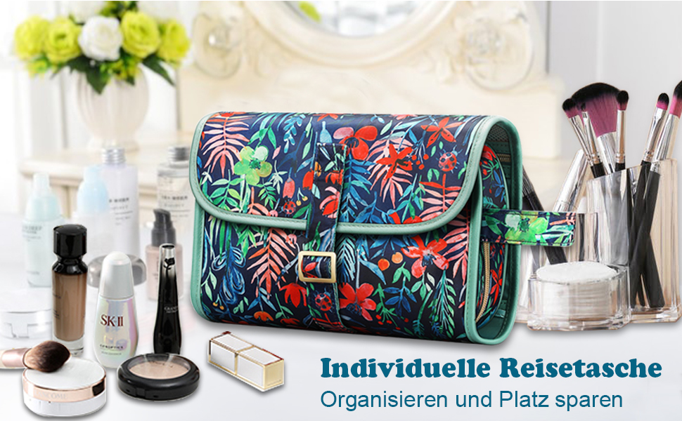 Fintie Косметичка-органайзер для подорожей, велика водонепроникна сумка для макіяжу, блакитного кольору, для жінок та дівчат