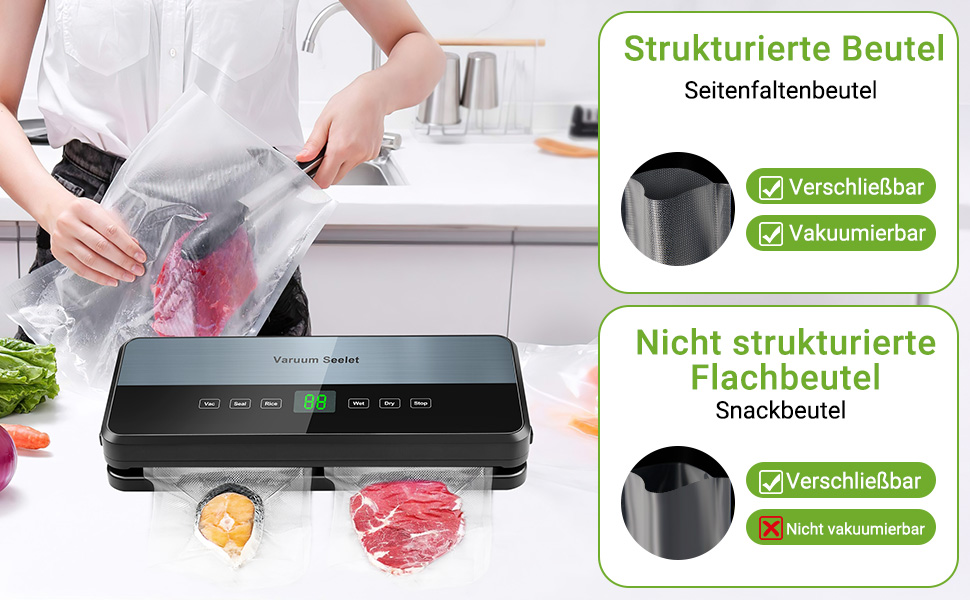 Вакуумний пакувальник 6-в-1 з мішками та рулонами, вбудований різак