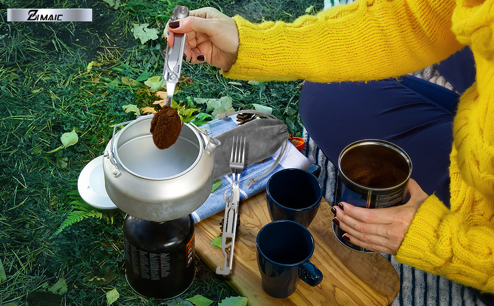 Німецький столовий прилад з нержавіючої сталі 5 в 1: ніж, виделка, ложка, набір для кемпінгу, туристичний посуд, портативний, з мішечком, для відпочинку на природі