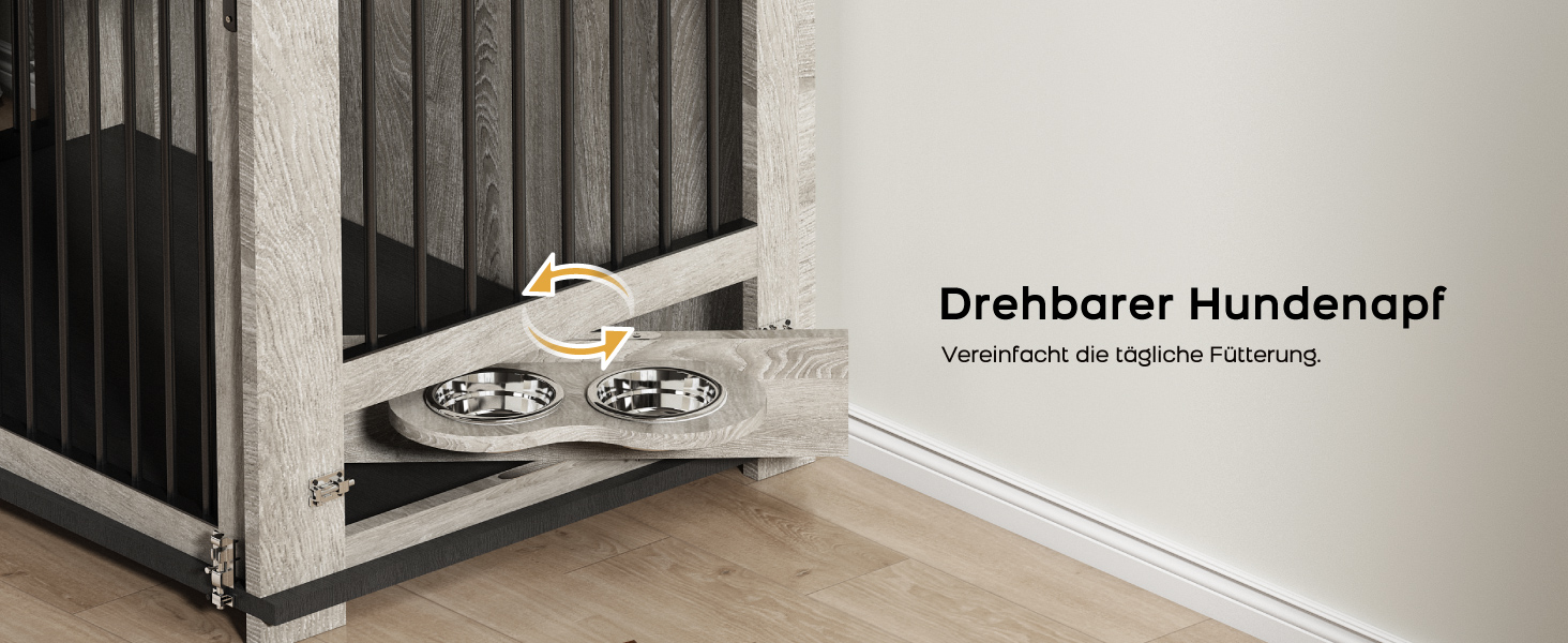 Кішка/песик: Дерев'яна будка для великих собак з ящиком, поворотна миска, сіра