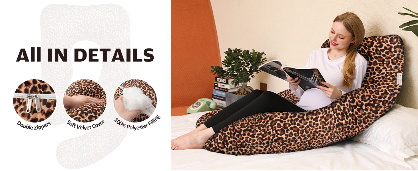Подушка для вагітних Chilling Home J-подібної форми, подушка для тих, хто спить на боці, подушка для годування, велика подушка для підтримки, подушка для жінок та тих, хто спить на боці (леопардовий принт)