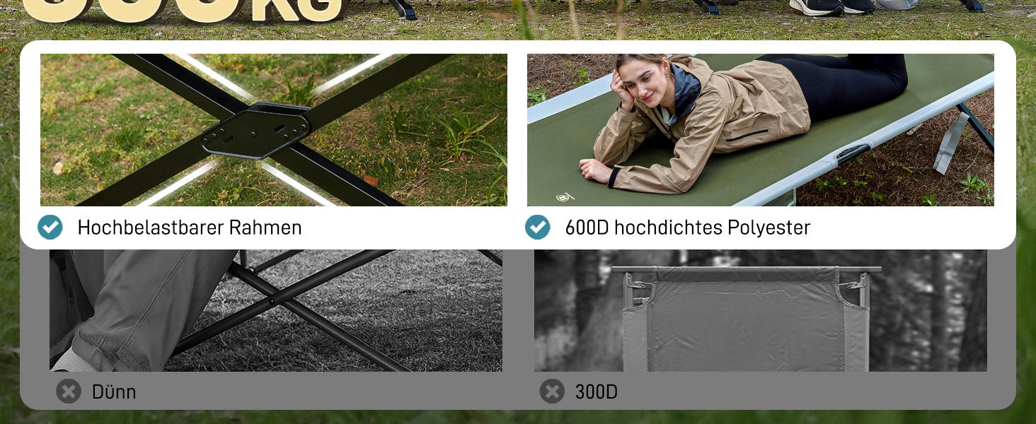 Розкладне ліжко EVER ADVANCED для кемпінгу та відпочинку: 214x106 см, 300 кг, чорне